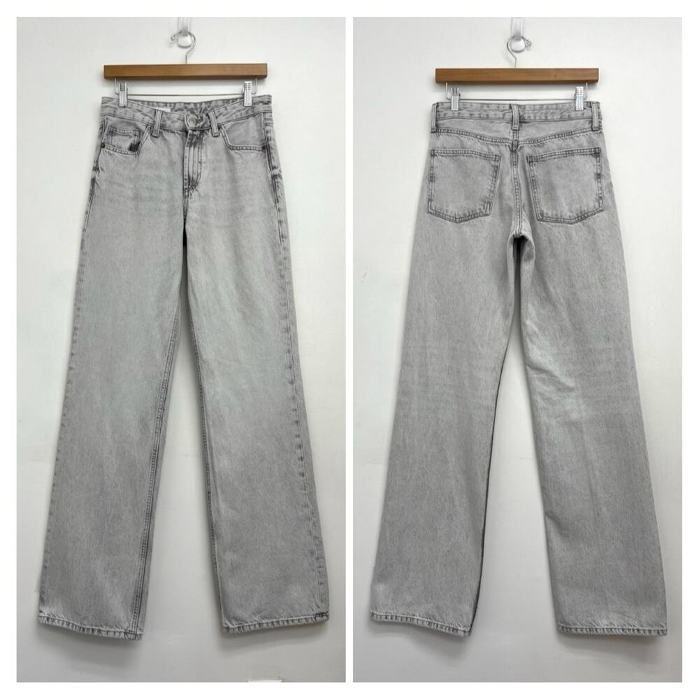 Zara Wide Leg Light Gray Long Length Cuffed Jeans Casual Grunge 90s Classic US4